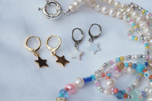 Load image into Gallery viewer, Gold or Sterling Silver Star huggie hoop earrings
