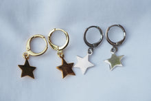 Load image into Gallery viewer, Gold or Sterling Silver Star huggie hoop earrings