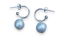 Load image into Gallery viewer, Silver Pearl Hoop Earrings
