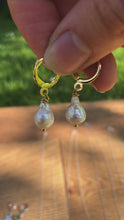 Load and play video in Gallery viewer, Silver or Gold Pearl Huggie Hoop Earrings.