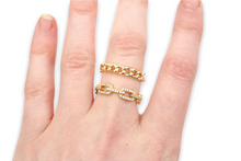 Load image into Gallery viewer, Link ring cubic zirconia, pearl earring and ring gift set