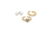 Load image into Gallery viewer, Heart ring, pearl earring and ring gift set