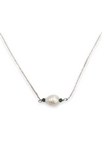 Load image into Gallery viewer, Precious gemstone and pearl necklace. Personalised birthday stone necklace. Pearl and sterling silver necklace