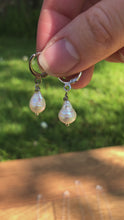 Load and play video in Gallery viewer, Silver or Gold Pearl Huggie Hoop Earrings.