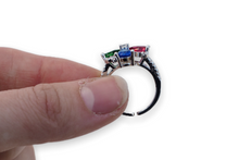 Load image into Gallery viewer, Yellow, Red, Green and Blue silver ring