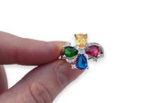 Load image into Gallery viewer, Yellow, Red, Green and Blue silver ring