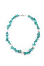 Load image into Gallery viewer, Turquoise gemstone chip and freshwater pearl necklace