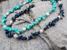 Load image into Gallery viewer, Turquoise gemstone chip and freshwater pearl necklace