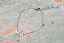 Load image into Gallery viewer, Origami silver crane inspired bracelet