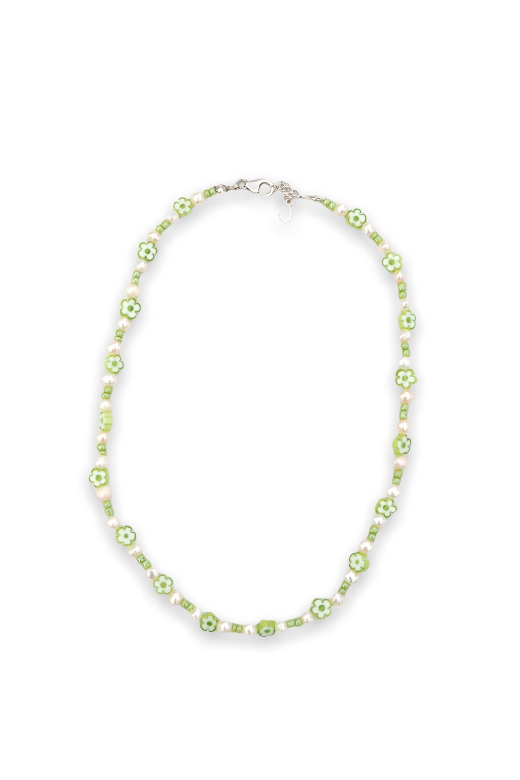 Green Flower Pearl Necklace