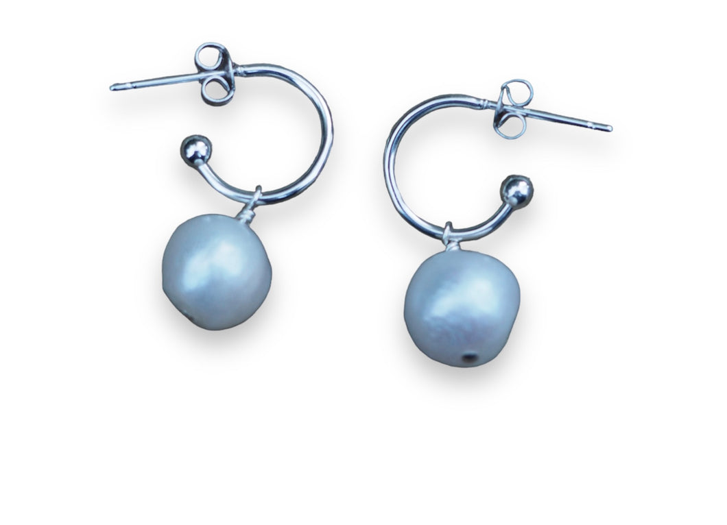 Silver Pearl Hoop Earrings