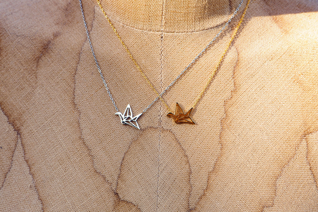 Origami crane inspired necklace