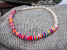 Load image into Gallery viewer, Chiquitita necklace. Handmade freshwater pearl necklace with clay polymer beads.
