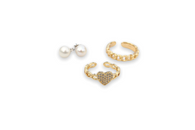 Load image into Gallery viewer, Heart ring, pearl earring and ring gift set
