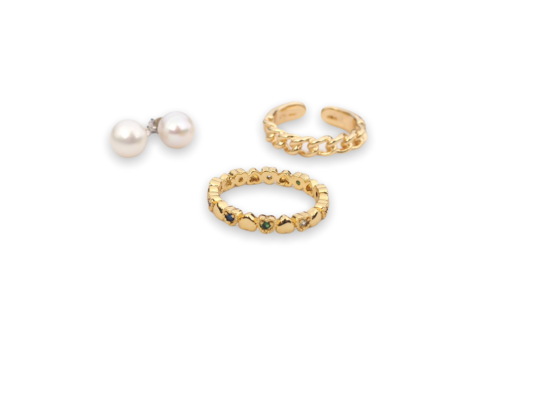 Rainbow cubic zirconia ring and pearl earring set