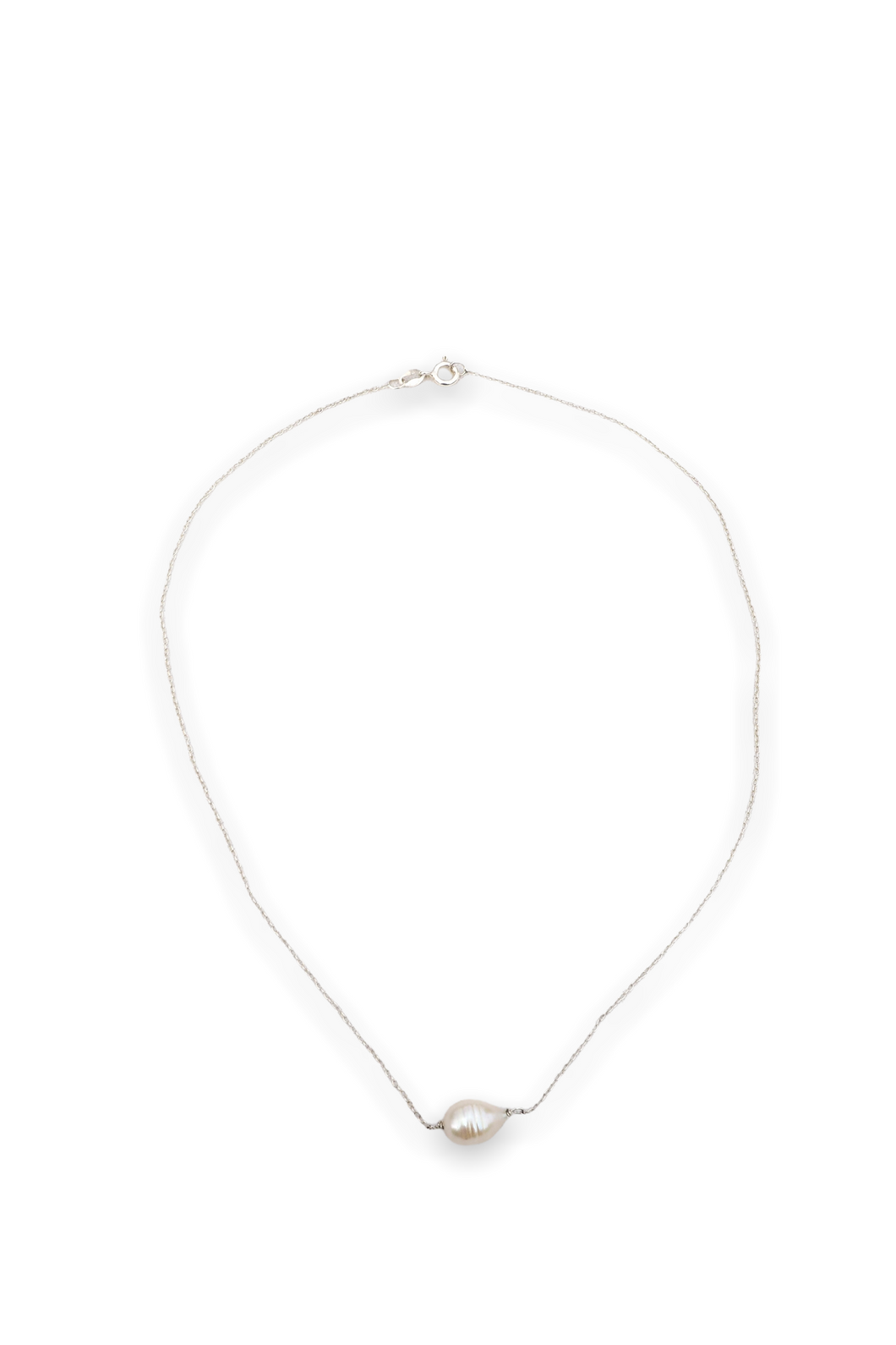 Single pearl sterling silver necklace.