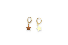 Load image into Gallery viewer, Gold or Sterling Silver Star huggie hoop earrings
