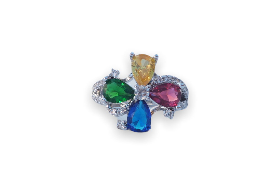 Yellow, Red, Green and Blue silver ring