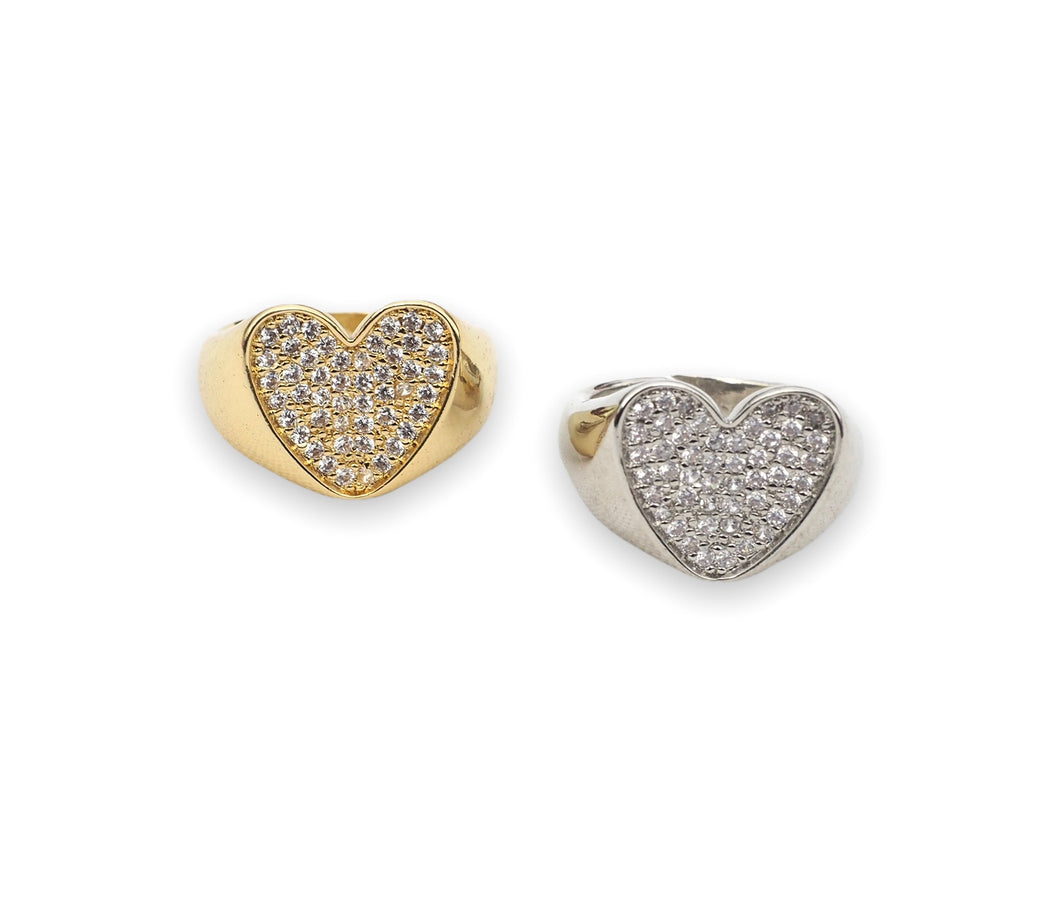 Chunky silver or gold heart ring