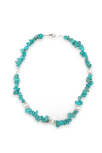 Load image into Gallery viewer, Turquoise gemstone chip and freshwater pearl necklace
